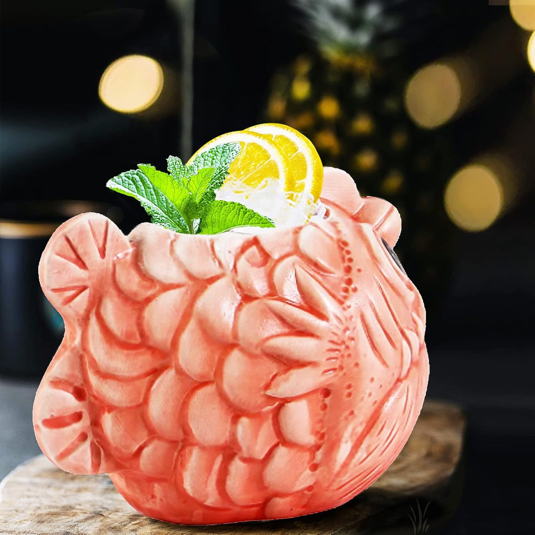 Tiki-Tassen-Set Fische Hawaii-Party-Becher aus Keramik für Cocktails hochwertiges Tassen-Set mit 2 T
