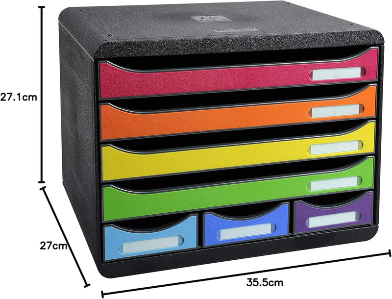 Exacompta 307798D Ablagebox Iderama Querformat mit 7 Schubladen für DIN A+ Dokumente. Belastbare Sch