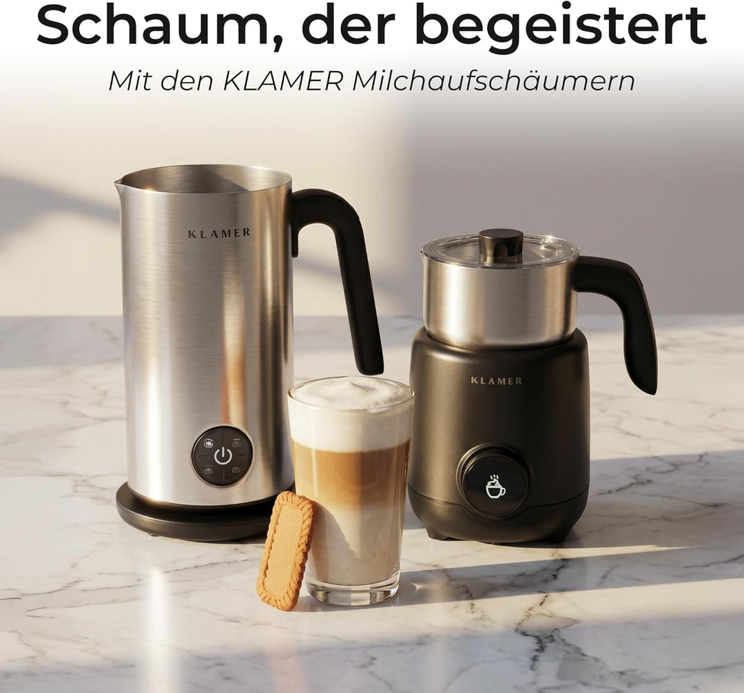 KLAMER Milchaufschäumer Elektrisch 550W, Milchschäumer mit Display & 7 Programmen: Aufschäumen Warm