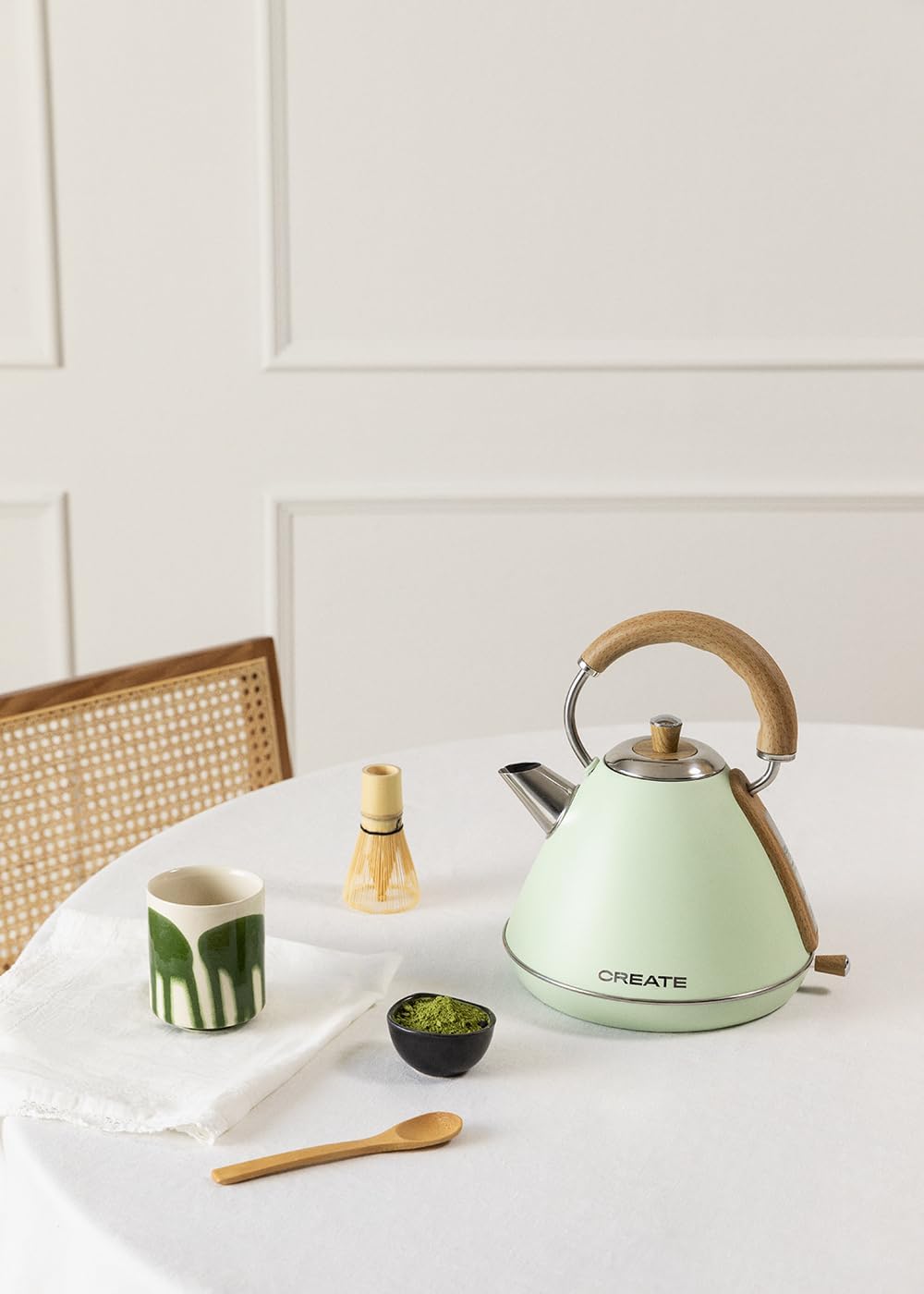 CREATE/KETTLE RETRO L/Elektrischer Wasserkocher Pastellgrün/Schnelles Aufkochen, Fassungsvermögen 1,