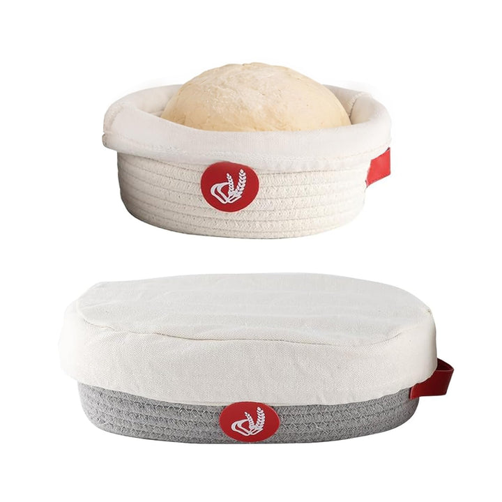 Gärkörbchen Set für Sauerteigbrot – Gärkorb Brot Set mit Oval und Rund, Sauerteig Set mit Baumwollse