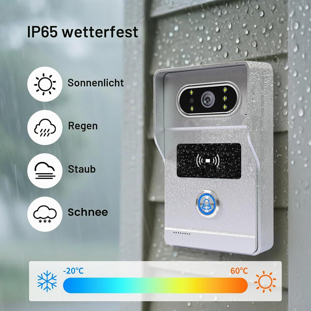 2 Draht WLAN Kabellose Video Türsprechanlage, 1080P HD 7 Zoll Touchscreen Video Intercom System für