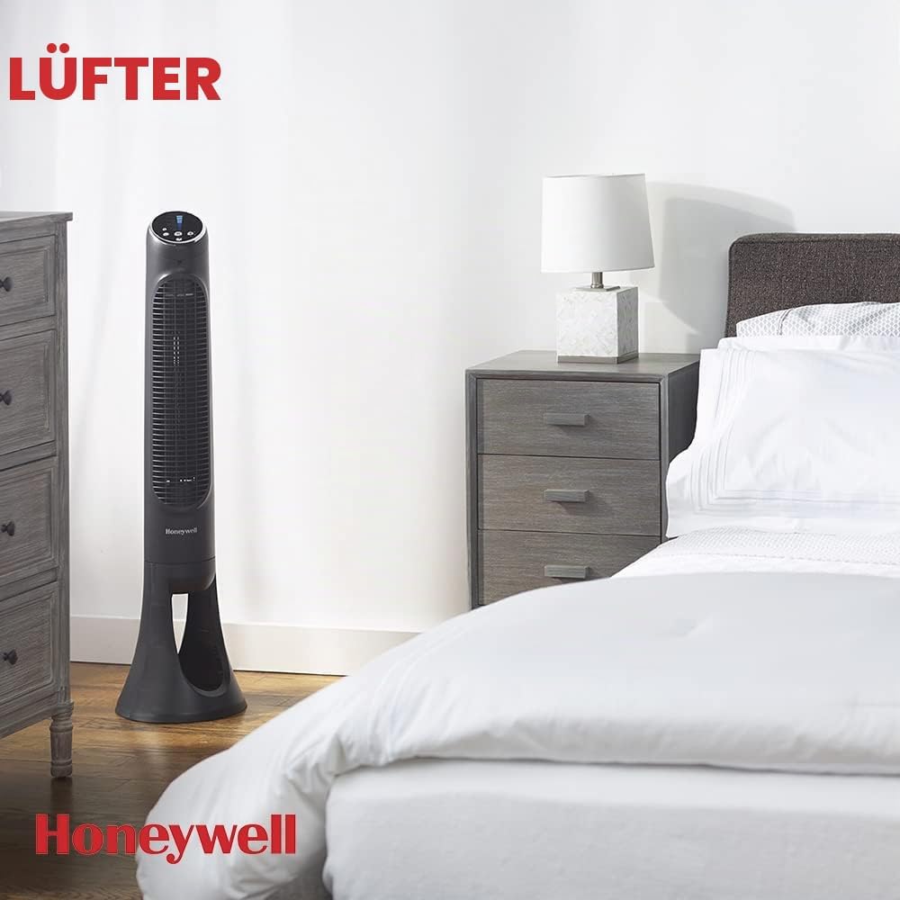 Honeywell QuietSet Tower (8 Geschwindigkeitseinstellungen, Oszillation 80°, Timer-Funktion, Fernbedi