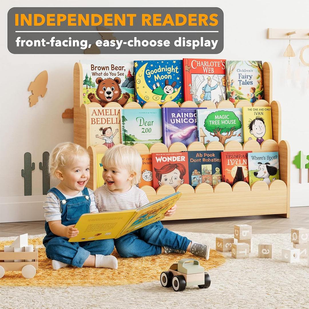 SpaceAid 3-stufiges Kinder Bücherregal mit geschwungenen Kanten, Montessori Bücherregal für Kleinkin