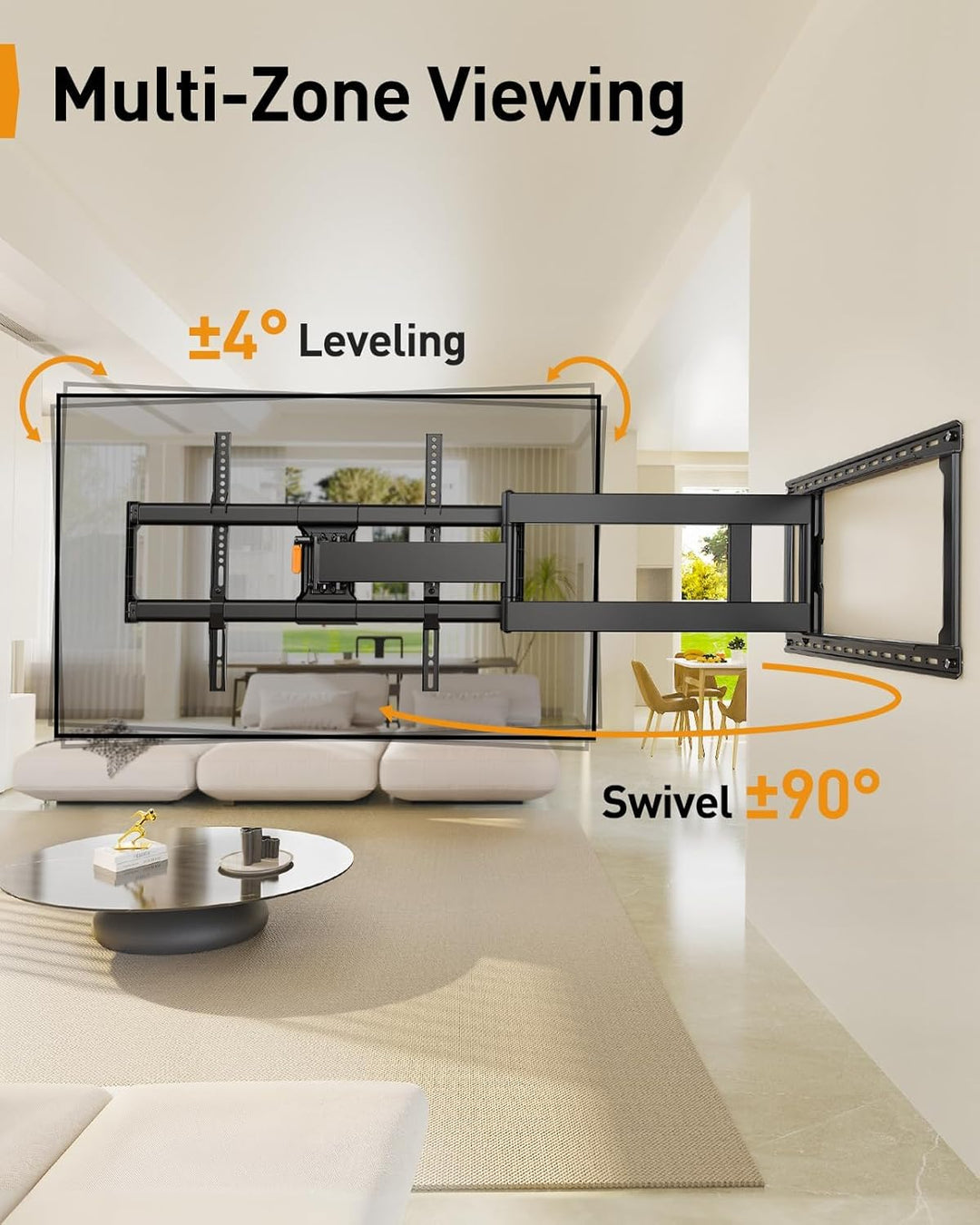 Perlegear TV Wandhalterung für 42-90 Zoll TV bis zu 68 kg Langarmige Voll-bewegliche, 1018 mm Lange