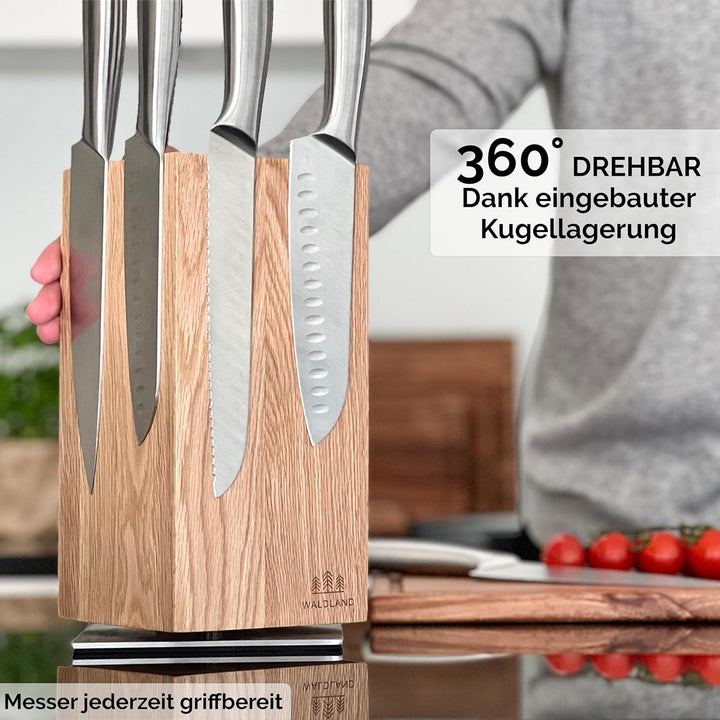 WALDLAND Premium Messerblock ohne Messer – Messerblock magnetisch und 360° drehbar aus edlem & robus