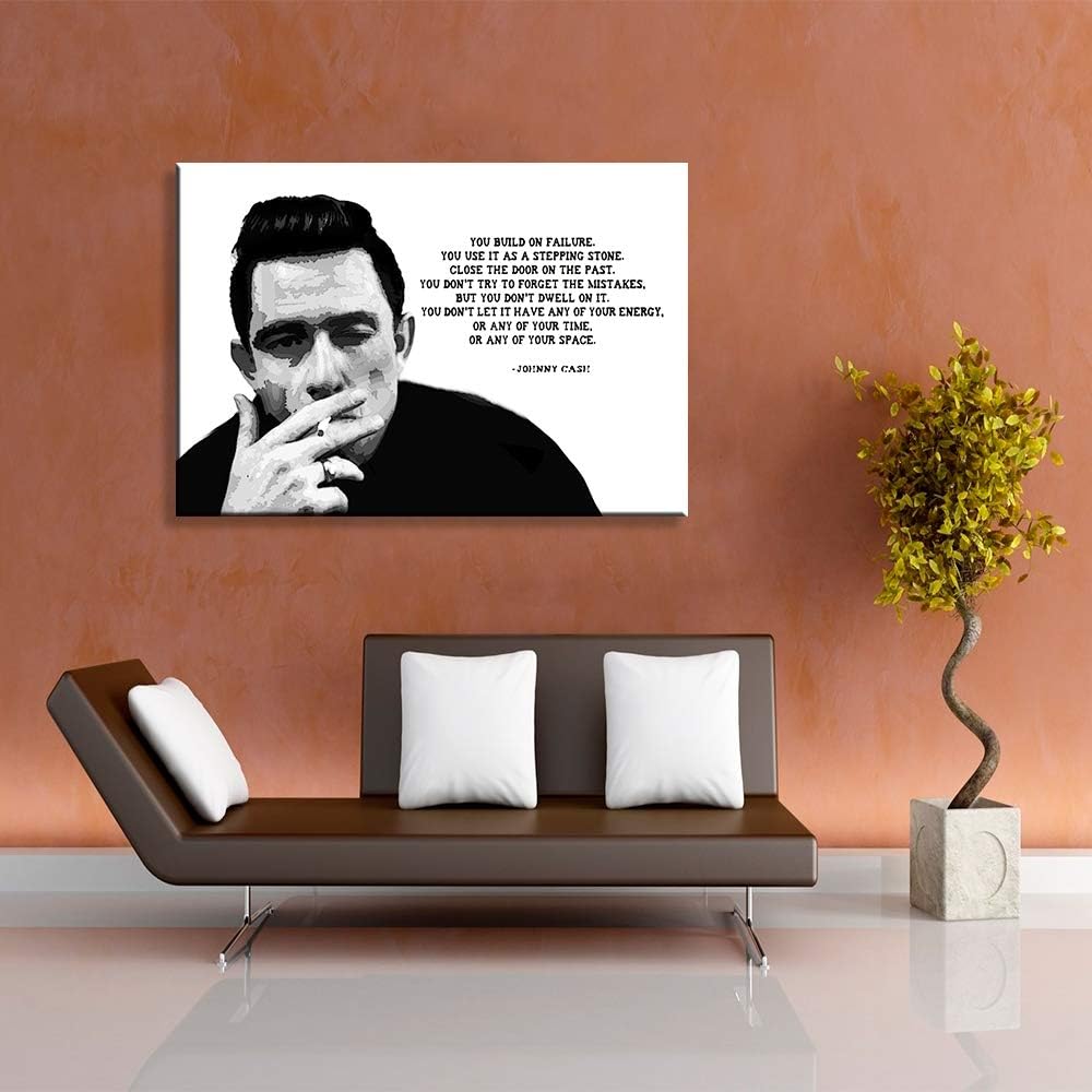 Julia-Art - Bilder Johnny Cash Leinwandbild Porträt Zitat Quotes Schwarz-Weiss Kunstdruck 121 x 81 c