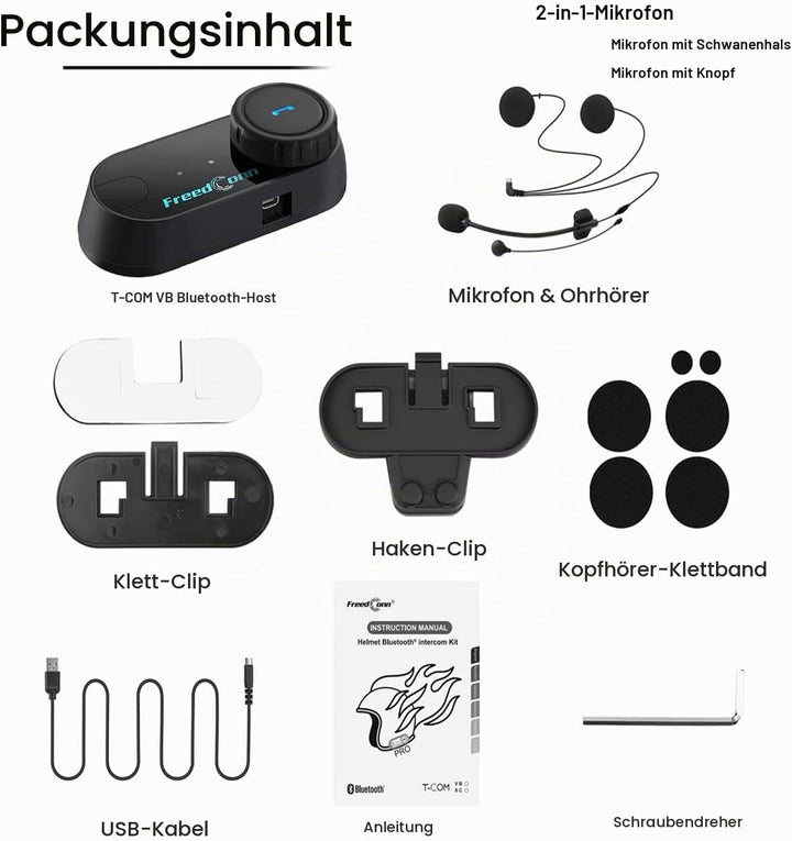 Bluetooth-Headset für Motorräder, Motorrad Helm Bluetooth Headset TCOM VB wasserdicht, kabelloses He