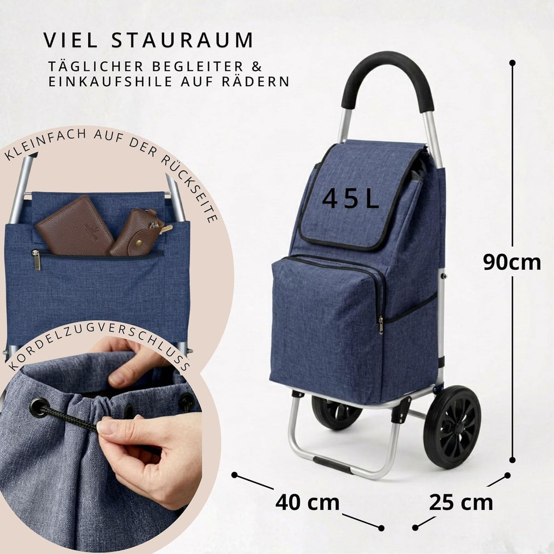 Einkaufstrolley klappbar mit Kühlfach, Einkaufshilfe Aluminium leicht, Einkaufswagen Shopper Trolley