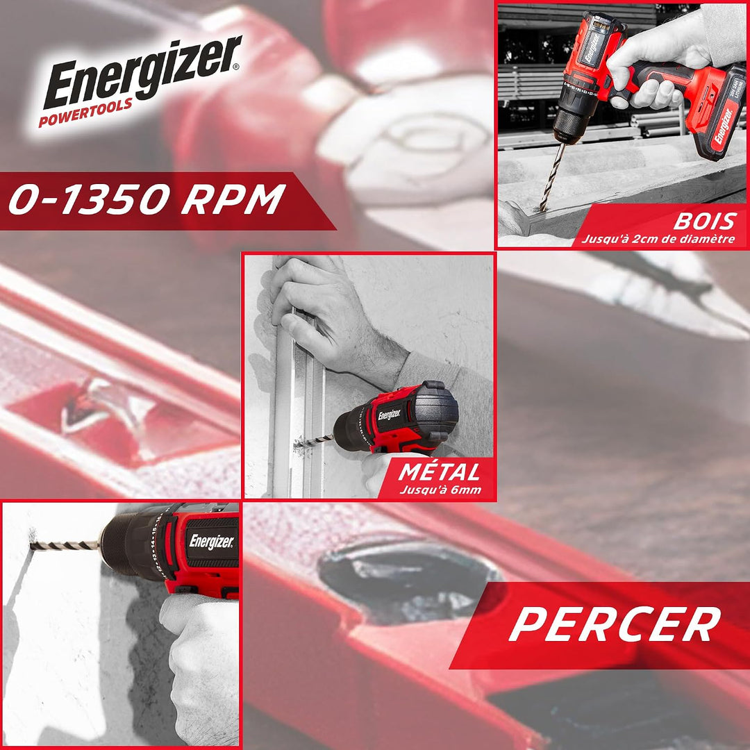 Energizer – Akku-Bohrschrauber 20V, ultraleicht, Drehmoment 40 Nm, 2 Geschwindigkeiten (1850 U/min),