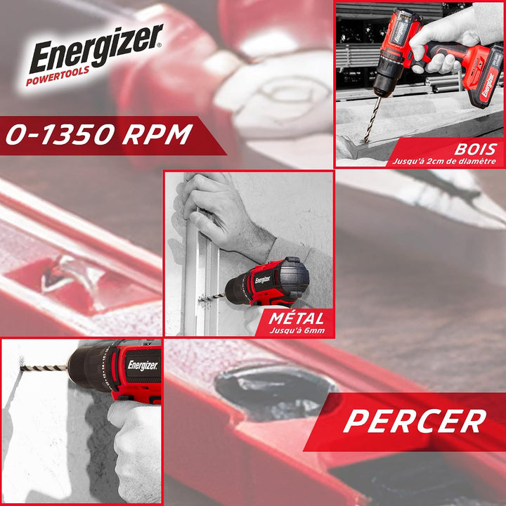 Energizer – Akku-Bohrschrauber 20V, ultraleicht, Drehmoment 40 Nm, 2 Geschwindigkeiten (1850 U/min),