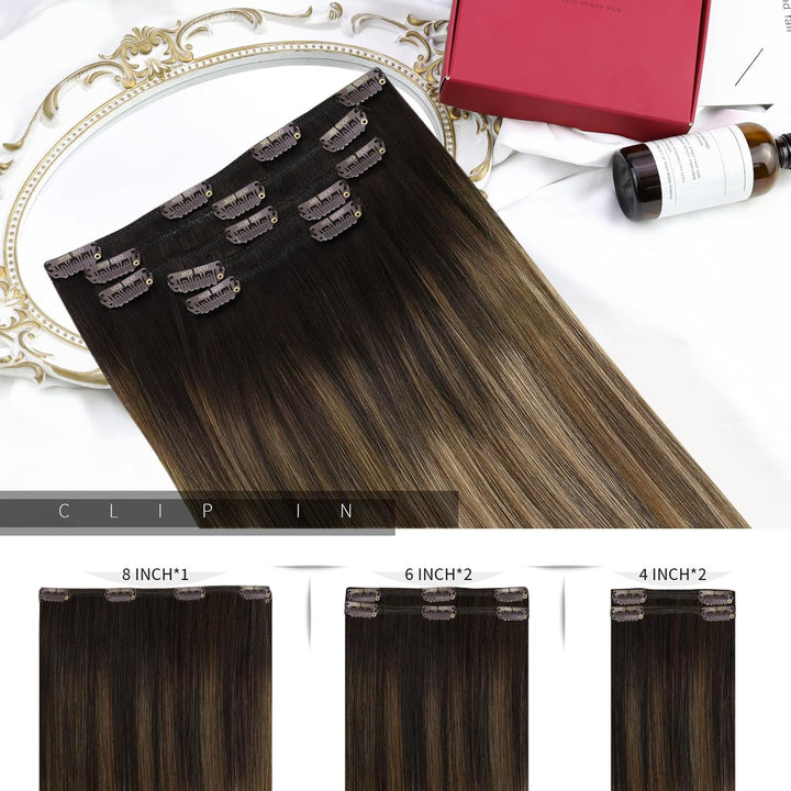 Moresoo Clip in Extensions Balayage Menschliches Haar Extensions Clip in Ombre Unsichtbar Extensions