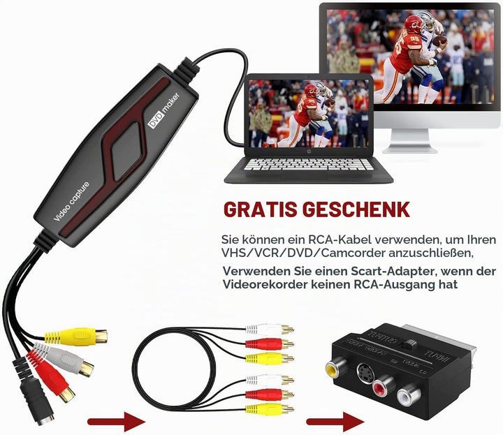 DIGITNOW! Video Grabber Überträgt Hi8 VHS auf Digital DVD für Windows 10 / Mac, Video Capture Karte