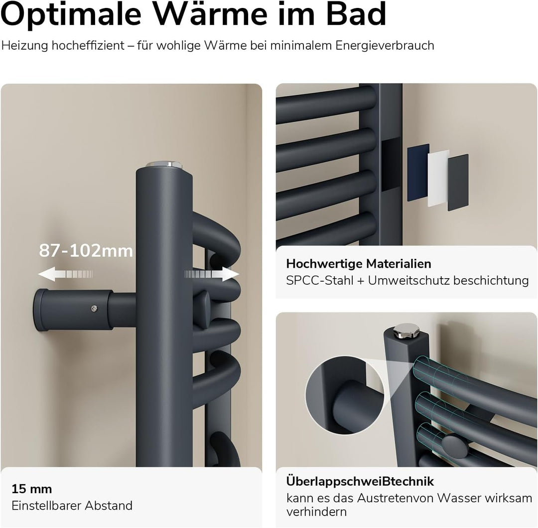 EMKE WiFi Badheizkörper Elektrisch 750x400 mm, Gebogen Handtuchheizkörper Elektrisch, Elektrischer H