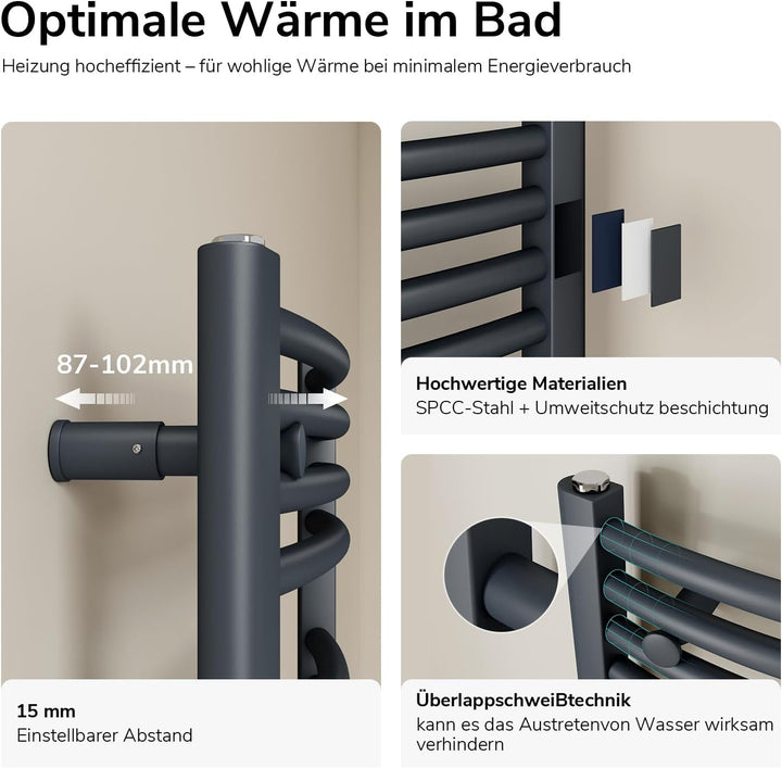 EMKE WiFi Badheizkörper Elektrisch 750x400 mm, Gebogen Handtuchheizkörper Elektrisch, Elektrischer H