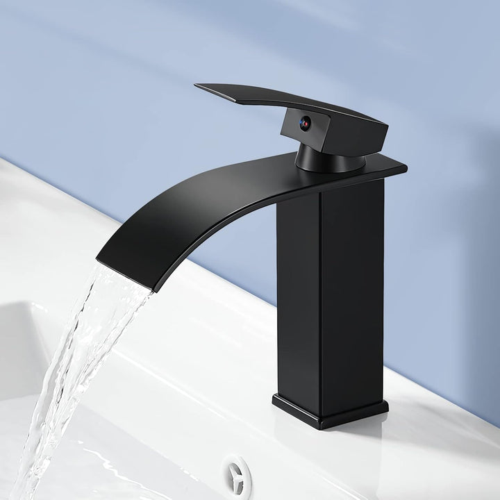 kisimixer Wasserhahn Bad Schwarz Wasserfall, Waschtischarmatur Bad Schwarz, Badarmatur Einhand Wasch