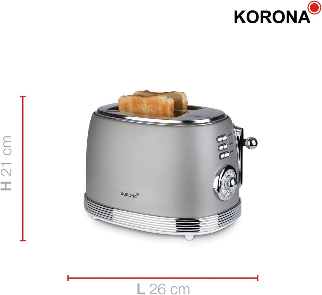 Korona 21667 Toaster | 2 Scheiben | Retro Design | Grau | 6 Bräunungsstufen | Retro | Auftauen,Röste
