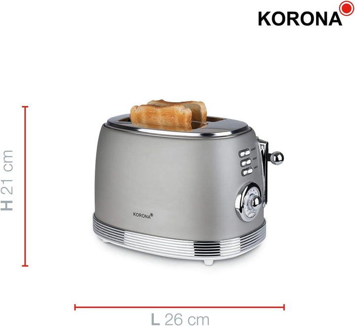 Korona 21667 Toaster | 2 Scheiben | Retro Design | Grau | 6 Bräunungsstufen | Retro | Auftauen,Röste