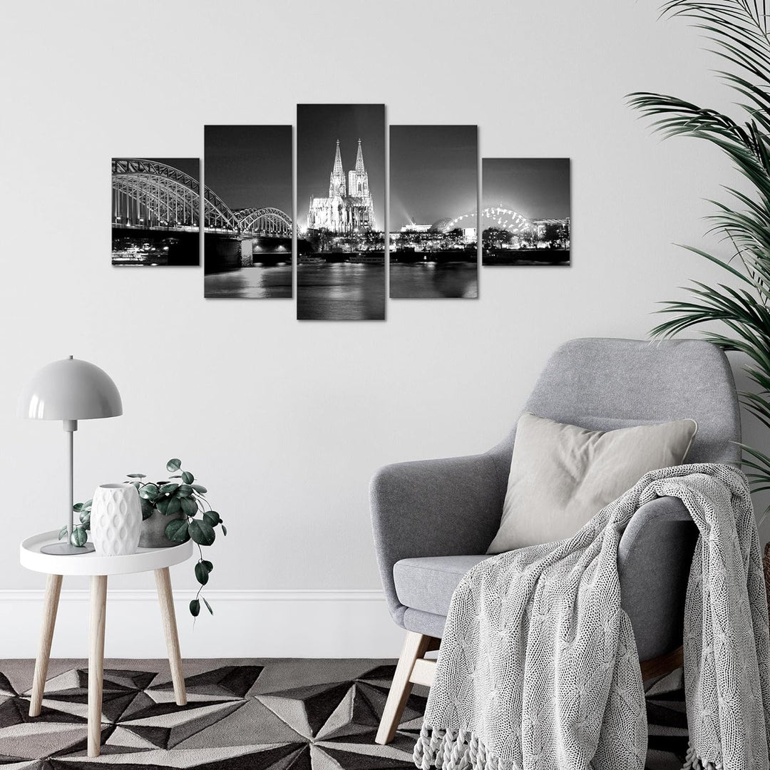 Runa Art Wandbilder Köln 5 Teilig Bild auf Vlies Leinwand Deko Wohnzimmer Schlafzimmer Skyline Schwa