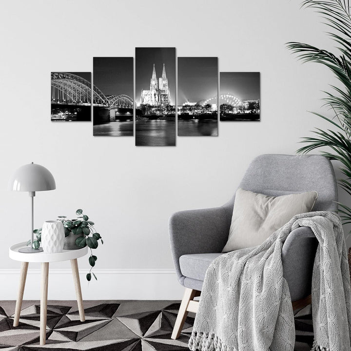 Runa Art Wandbilder Köln 5 Teilig Bild auf Vlies Leinwand Deko Wohnzimmer Schlafzimmer Skyline Schwa
