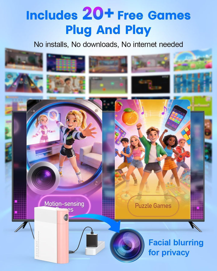 AR-Spielkonsole mit Bewegung für Kinder: Videospiel, Plug &amp; Play, Geschenk 3+, Rosa | Für aktive Spi