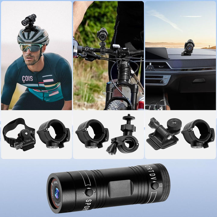 Mini Sportkamera, 120°Weitwinkel Fahrrad Helmkamera, HD 1080P wasserdichte Sports Kamera mit Zubehör