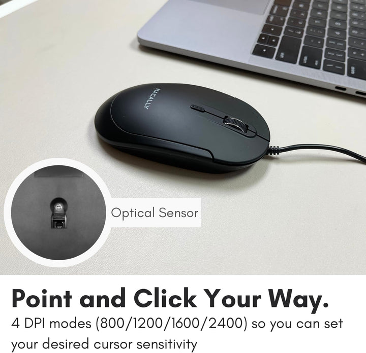Macally Stille USB-Maus - Schlank & Kompakt für Apple Mac oder Windows PC Laptop/Desktop - Mit Optis