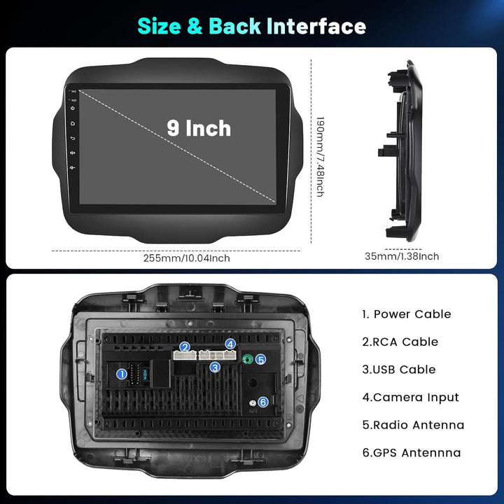 Hikity 4+64G 9" Android 15 Autoradio für Jeep Renegade 2016-2020 | IPS Touchscreen Wireless Carplay