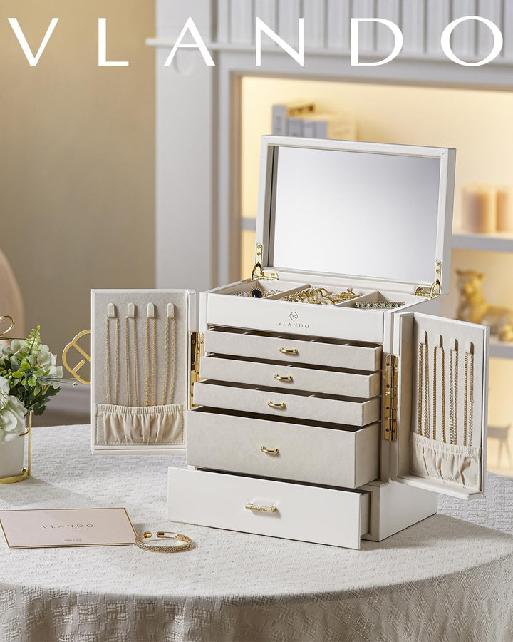 Vlando Schmuckaufbewahrung Gross, Schmuckschatulle Schmuck Organizers Gross XXL, Schmuckkästchen mit