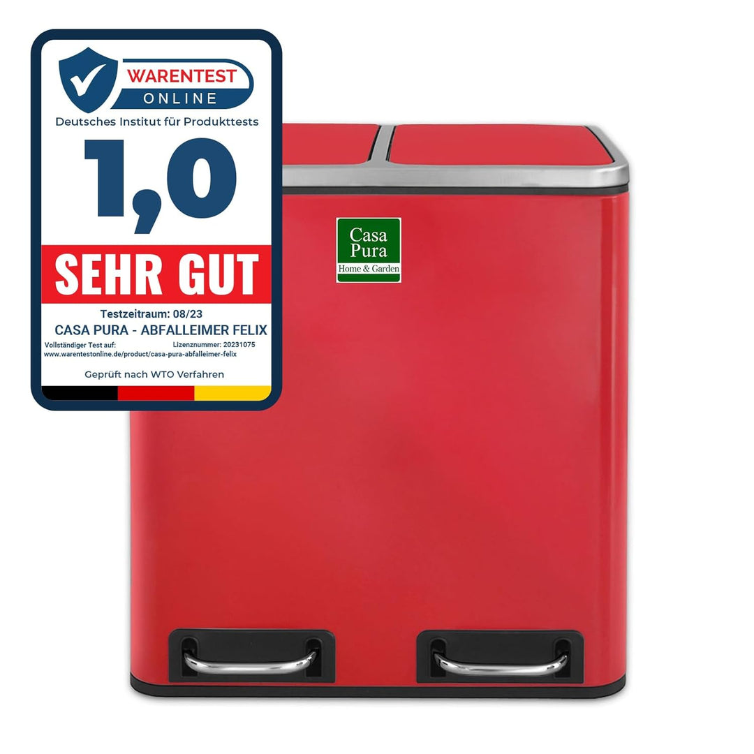 casa pura Mülleimer mit 2 Fächern - 2 x 30 Liter, herausnehmbare Inneneimer mit Henkel, Deckel mit S
