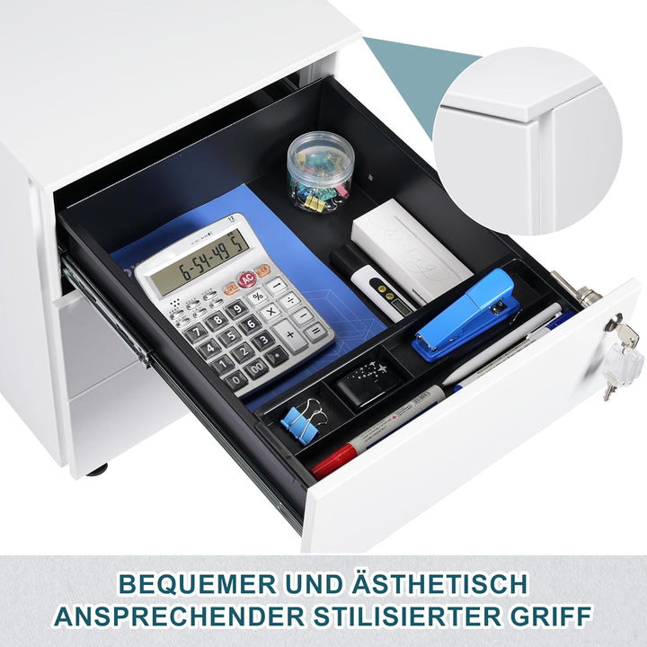 LVSTEEL Rollcontainer mit Schubladen, Mobiler Aktenschrank unter Schreibtisch, Abschliessbarer Büros