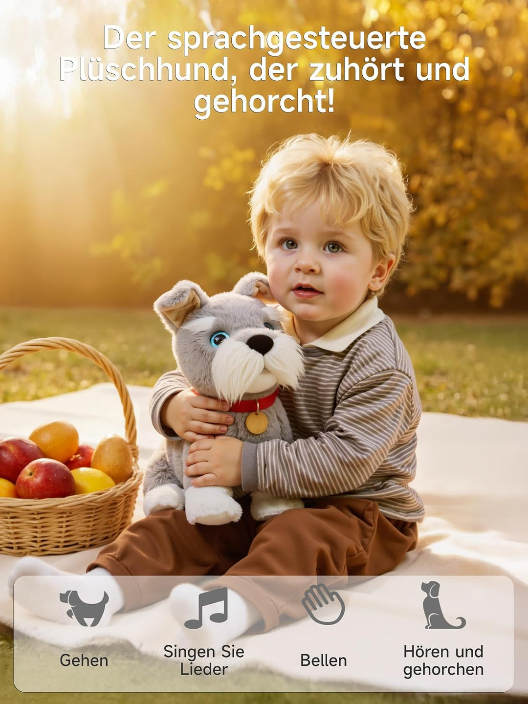 TUMAMA KIDS Interaktives Hund Spielzeug Kinder 6 Musik, Laufender Hund mit Schallsteuerung der Läuft