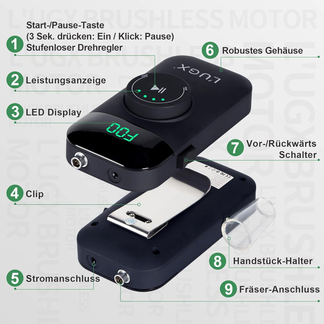L'UGX Professioneller Nagelfräser Kabellos–Bürstenloser Motor Elektrische Nagelfeile für Gelnägel &