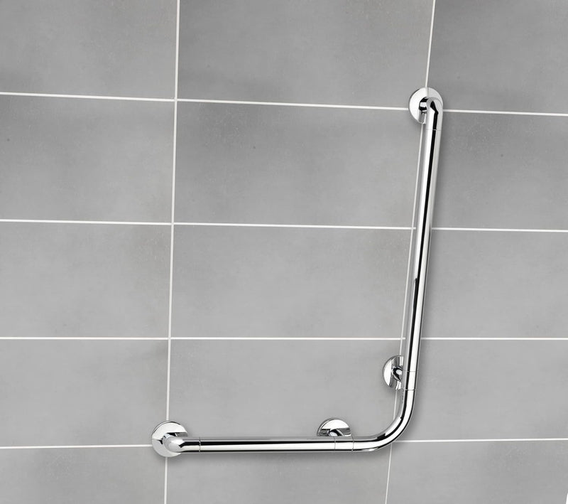 WENKO Wandhaltegriff Secura 78 x 55,5 cm Chrom - Bad-Sicherheitsgriff für Badewanne oder WC mit 90°-