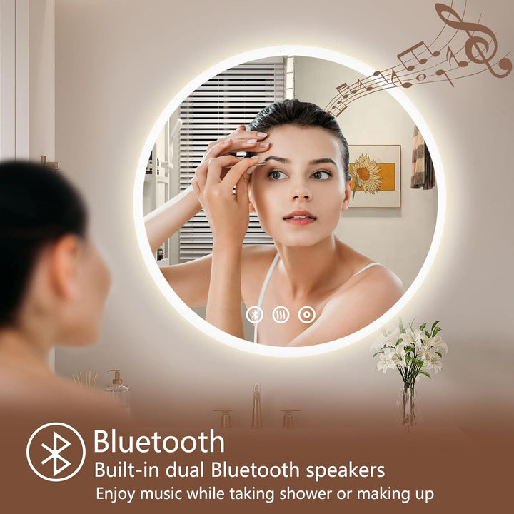 Badezimmerspiegel Mit Licht, 60cm Badspiegel Mit Beleuchtung Mit Bluetooth, 3 Lichtfarbe Dimmbar, An
