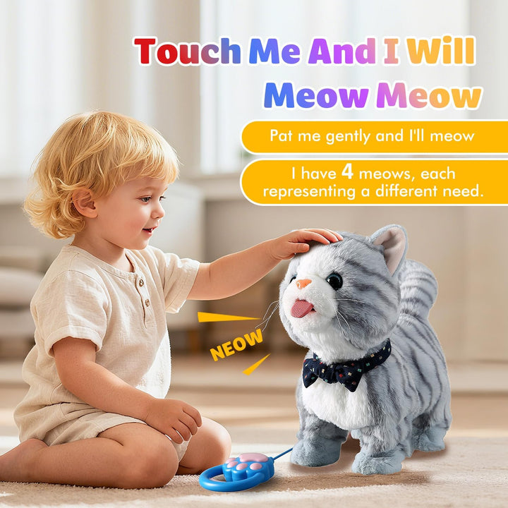 Buntes Leine-Set für laufende Katzen, singend, das schnurrt und miaut, Zunge herausstrecken, animier