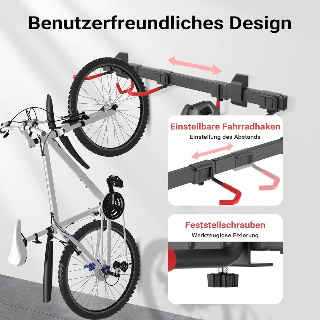 Wiltec Fahrrad Wandhalterung für 3 Fahrräder 82,4 x 18 x 13,6 cm bis 95 kg, Universal Fahrradhalteru