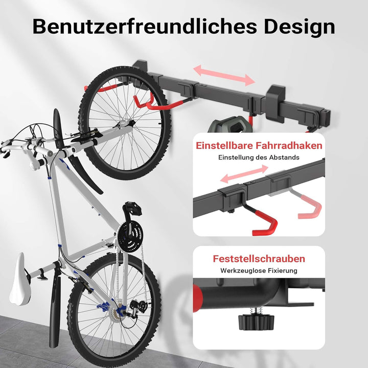 Wiltec Fahrrad Wandhalterung für 3 Fahrräder 82,4 x 18 x 13,6 cm bis 95 kg, Universal Fahrradhalteru