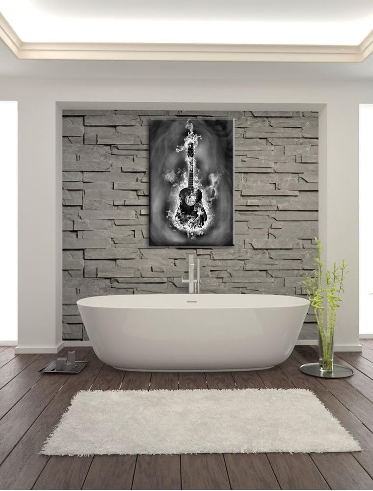 Pixxprint Brennende Gitarre, Heisse Flammen als Leinwandbild/Grösse: 100x70 cm/Wandbild/Kunstdruck/f