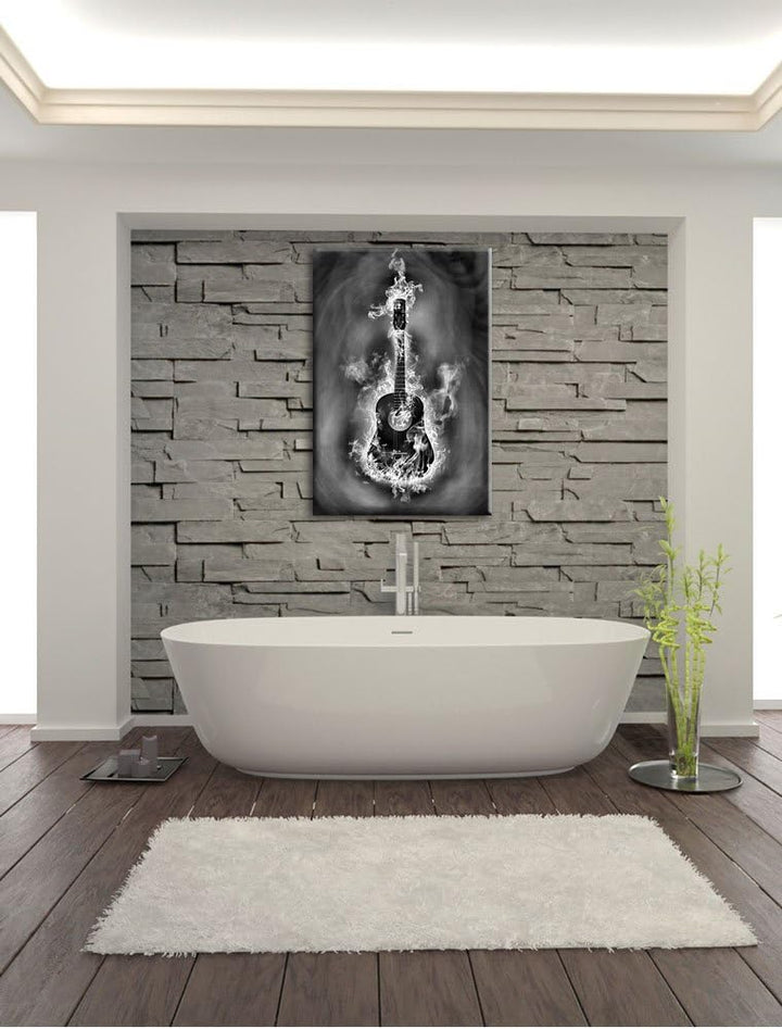 Pixxprint Brennende Gitarre, Heisse Flammen als Leinwandbild/Grösse: 100x70 cm/Wandbild/Kunstdruck/f