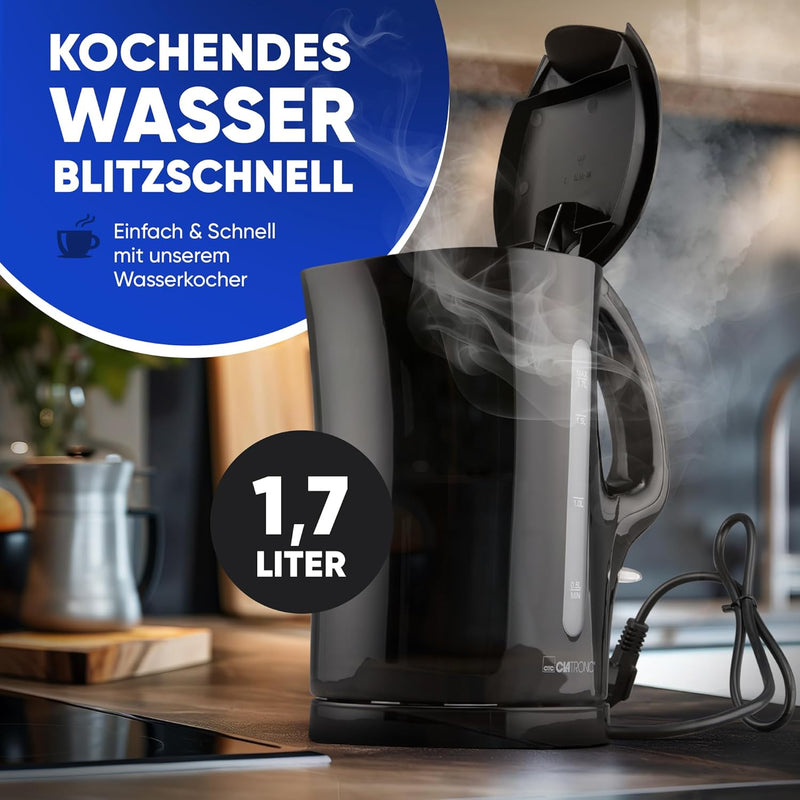 Clatronic® Wasserkocher | Kettle | Wasserkocher 1,7 L mit automatischer & manueller Abschaltung | he