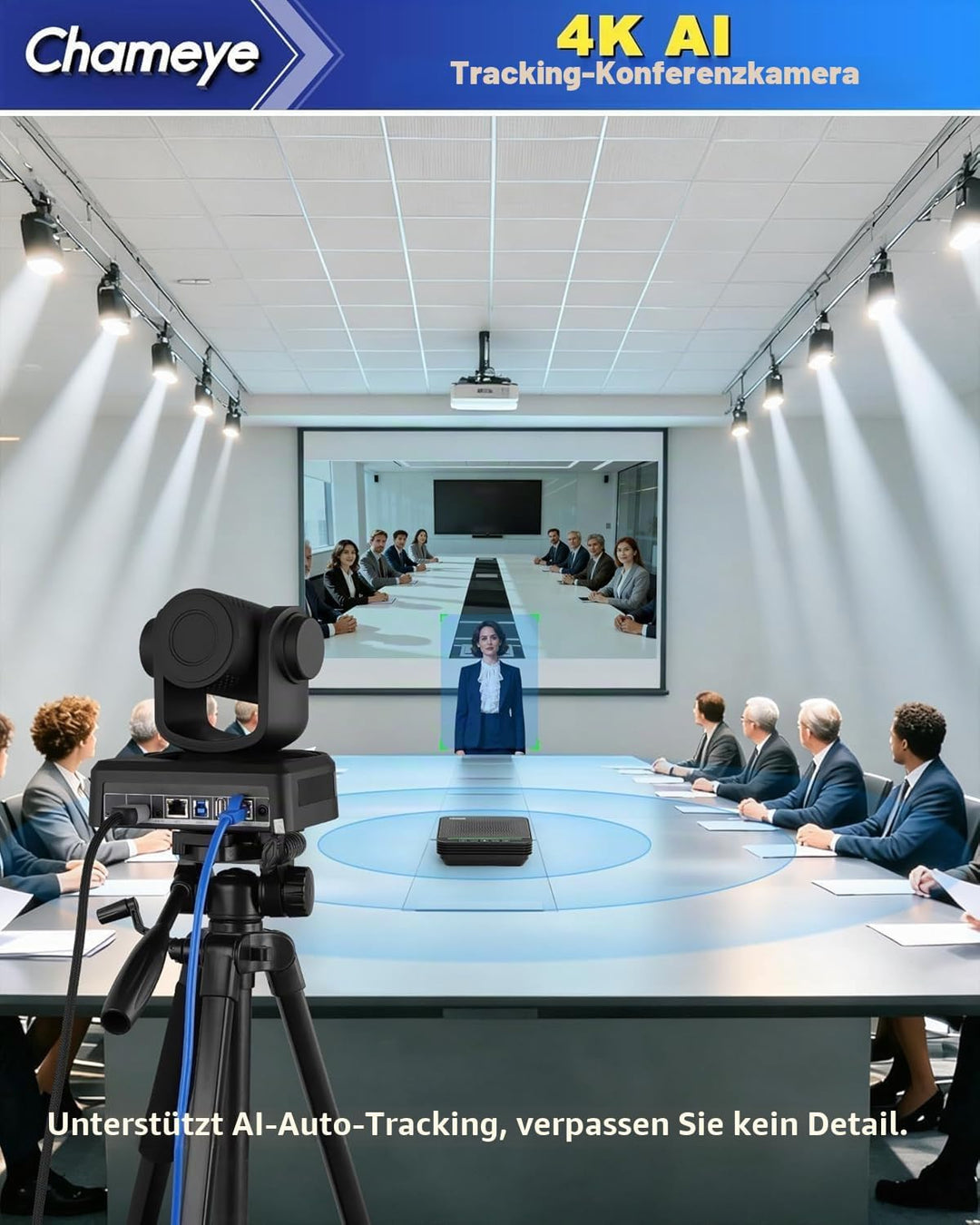 Chameye 4K 20x AI PTZ Konferenzkamera Set mit Bluetooth Konferenzmikrofon, 4K PTZ Kamera mit KI-Auto