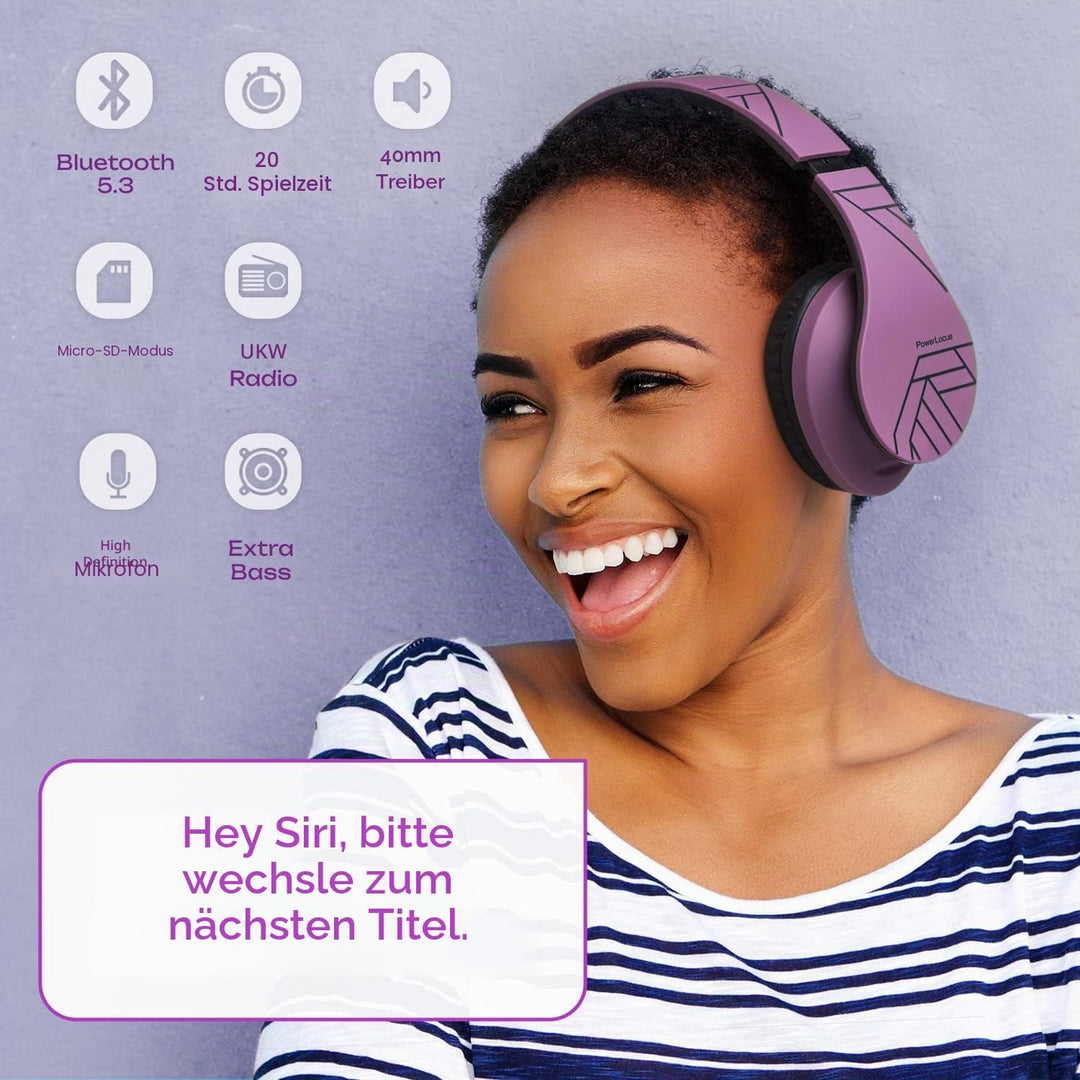 PowerLocus Bluetooth Over-Ear Kopfhörer, Kabellos Stereo Faltbare Kopfhörer Kabellose und Kabel-Kopf