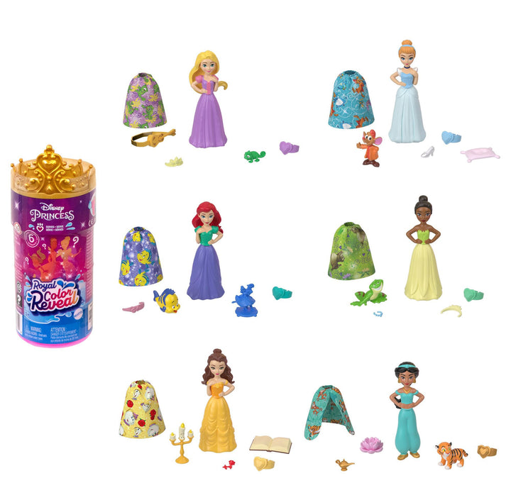 DISNEY PRINZESSIN Color Reveal-Puppen - 6 Überraschungen, Wasseraktiviert, Zubehör, für Kinder ab 3