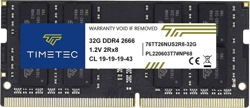 Timetec 32GB DDR4 2666MHz PC4-21300 Non-ECC Unbuffered 1.2V CL19 2Rx8 Dual Rank 260 Pin SODIMM Lapto