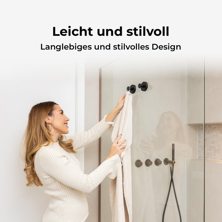Sanova Handtuchhalter ohne Bohren 2er Set Schwarz – Handtuchhaken mit Saugnapf – Twist & Lock Handtu