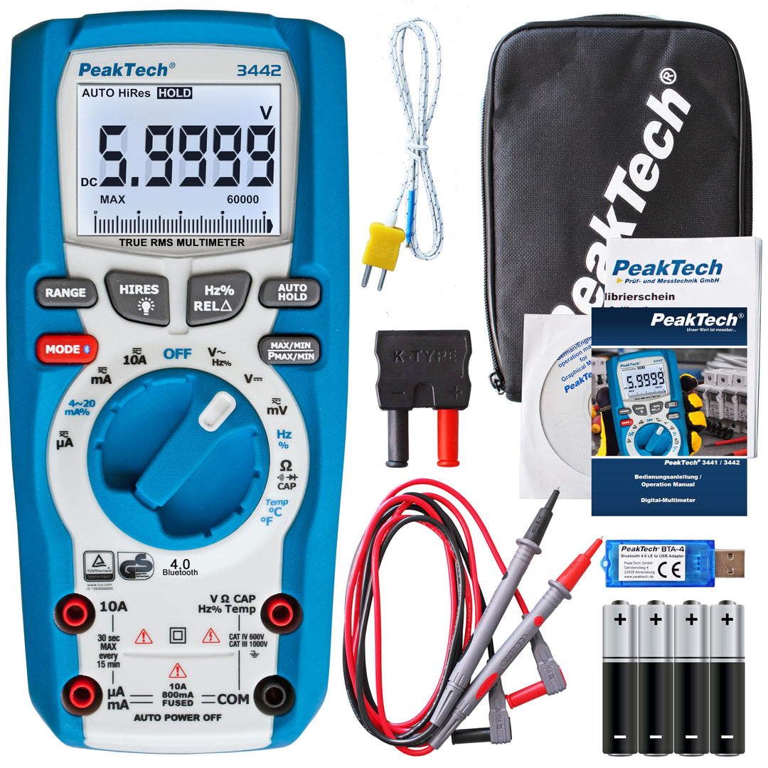 PeakTech P 3442 True RMS Digital Multimeter für Elektriker mit 60000 Counts & 4.0 Bluetooth, Profi-H