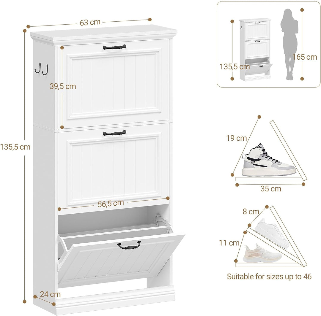Hzuaneri Schuhschrank mit 3 Klappen, Schmaler Schuhschrank, Holz Schuhkipper, Trennwand Verstellbar,