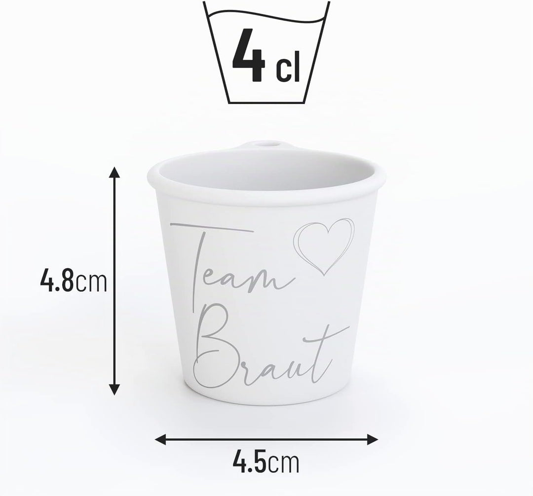 SoPro 6x Schnapsbecher zum Umhängen 4 cl wiederverwendbar - Schnapsgläser JGA 40 ml weiss - Schnapsg