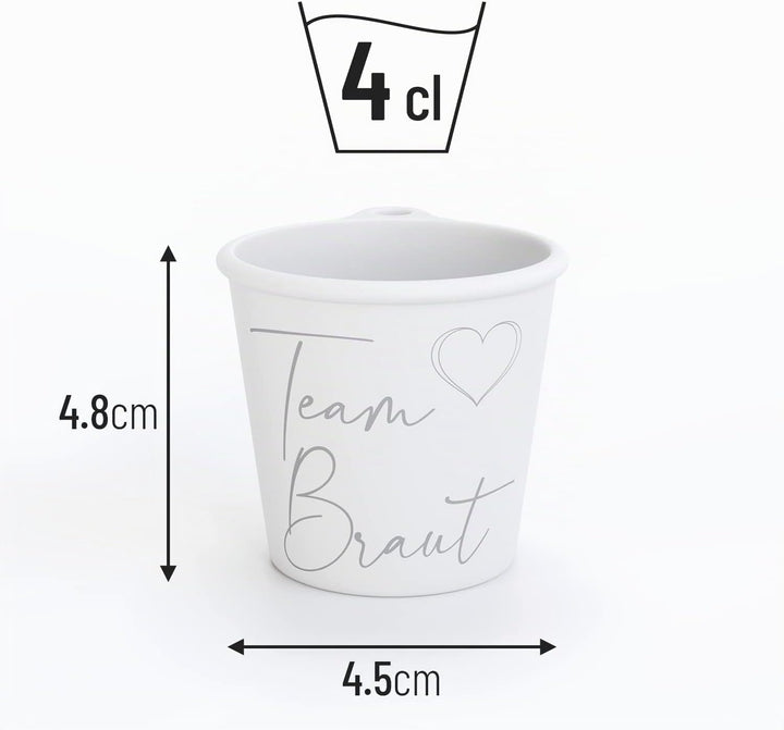 SoPro 6x Schnapsbecher zum Umhängen 4 cl wiederverwendbar - Schnapsgläser JGA 40 ml weiss - Schnapsg